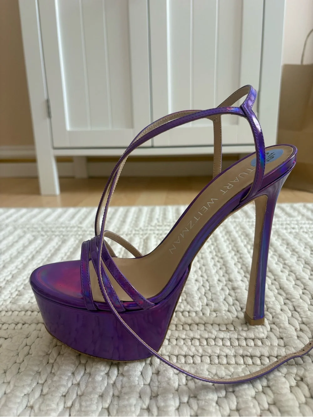 Stuart Weitzman Soirée 145mm Iridescent Purple Platform Sandals